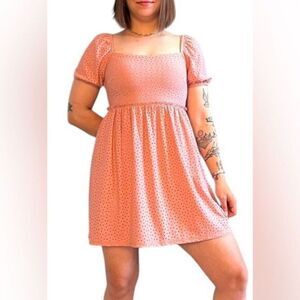 NWT Speechless Women’s Pink Eyelet Puff Sleeve Elastic Waist Mini Dress- Size XS
